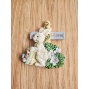Springtime Easter Bunny Magnet with Flowers & Eggs Decorative Kitchen Magnet